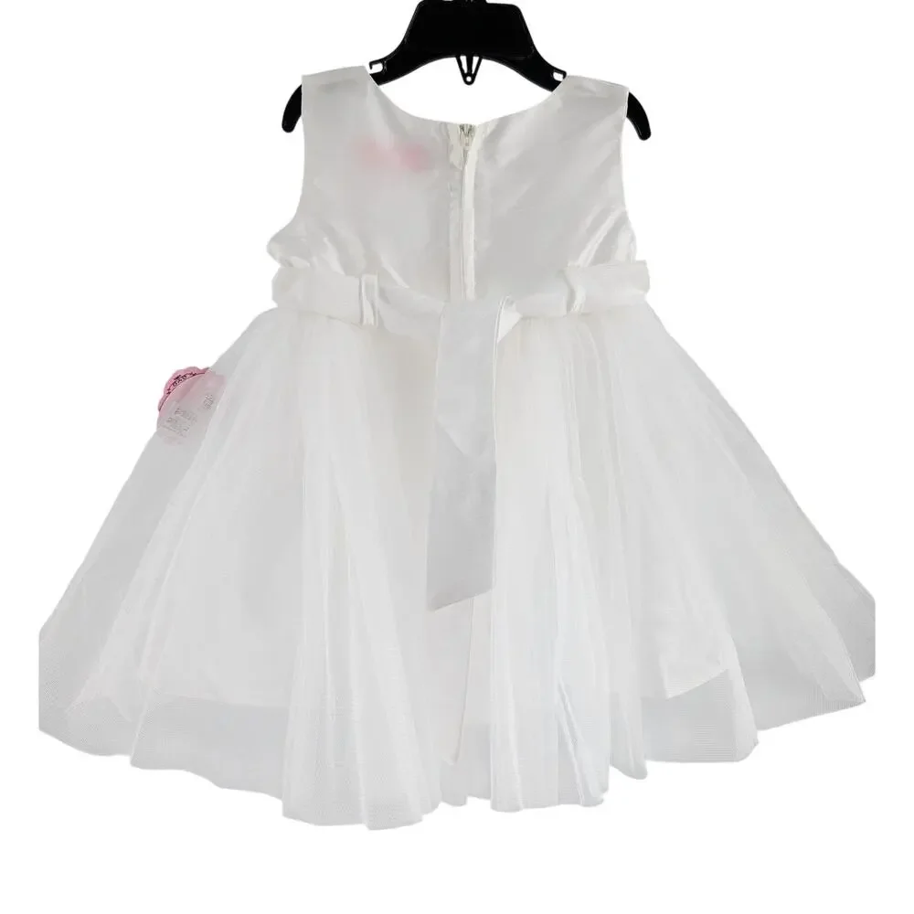 Popatu White Rosette Tulle Dress Flower Girl Fancy Size 18 Months - Picture 2 of 12